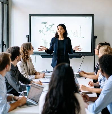 Woman speaking to conference room
